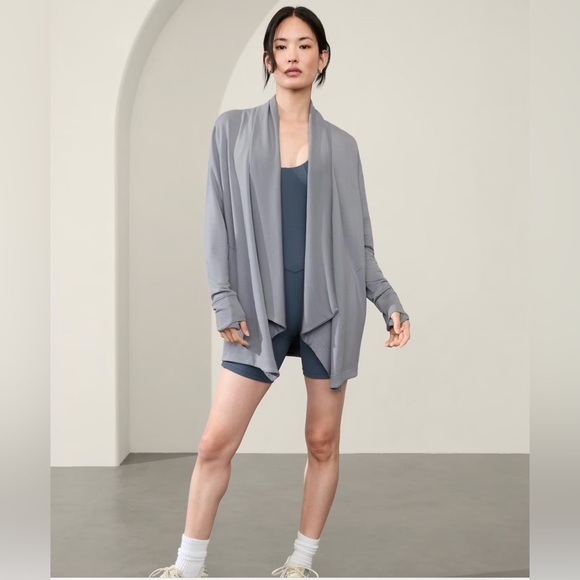 Athleta Sz S Gray Pranayama Wrap Cardigan Sweatshirt Top - Picture 1 of 6